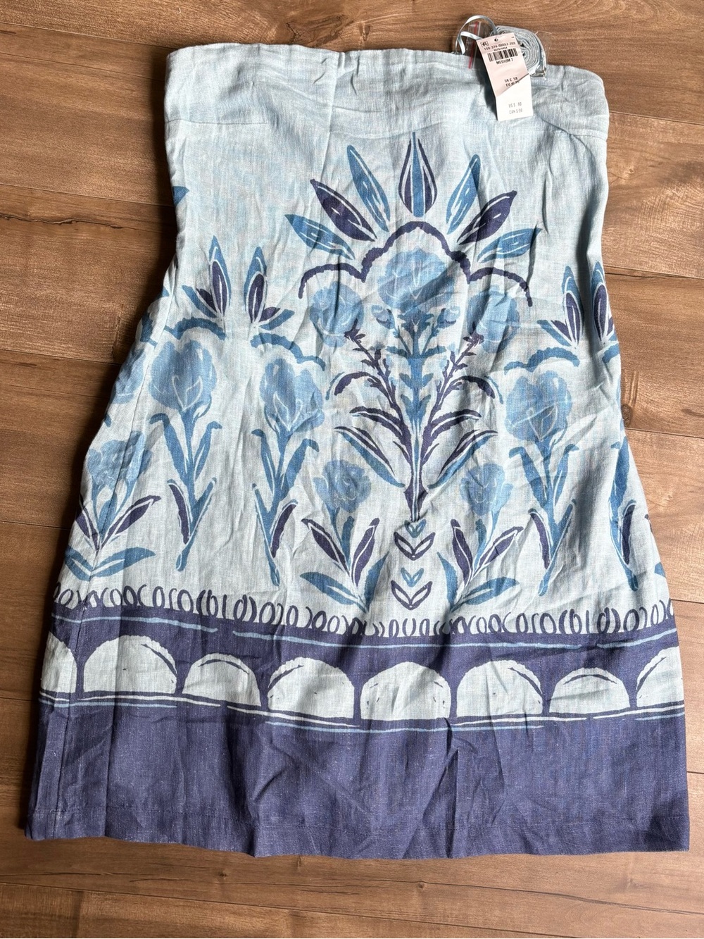 NWT Abercrombie & Fitch Linen Blend Mini Dress Blue Block Print Med Tall